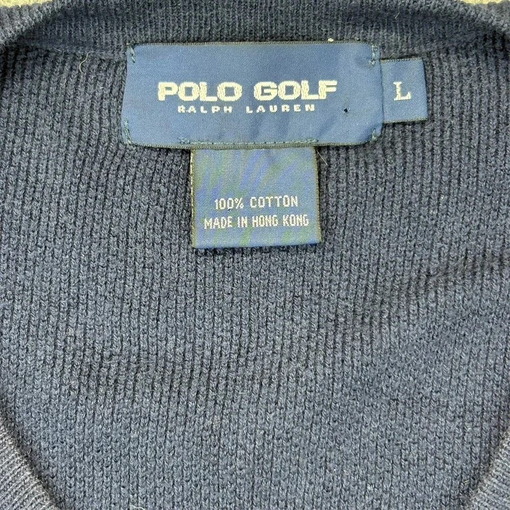 Ralph Lauren Polo Golf Sweater Vest Mens L Navy Blue Cotton V-Neck Knit Pony